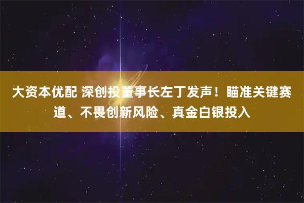 大资本优配 深创投董事长左丁发声！瞄准关键赛道、不畏创新风险、真金白银投入