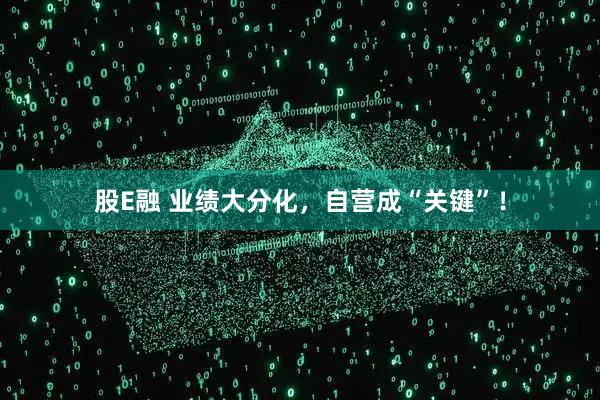 股E融 业绩大分化，自营成“关键”！
