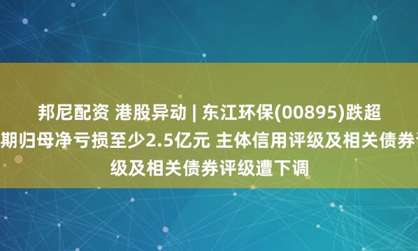 邦尼配资 港股异动 | 东江环保(00895)跌超4% 预计中期归母净亏损至少2.5亿元 主体信用评级及相关债券评级遭下调
